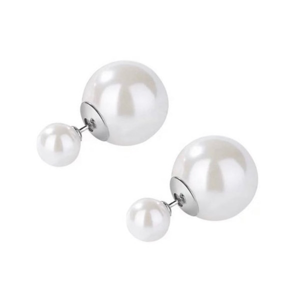 .925 Sterling silver big double pearl earrings - Picture 1 of 3